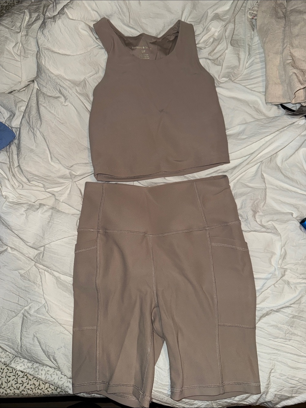 Women's Taupe High-Waist Biker Shorts & Crop Tank Active Set
